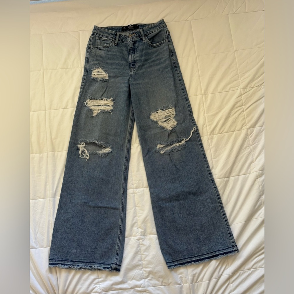 Hollister Ripped Blue Wide-leg/Flare Jeans